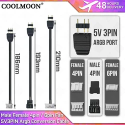 Wholesale COOLMOON Male/Female4-pin, 6-pin To 5V3PIN ARGB Port Interface Conversion Cable for Fan 6-pin Hub for RGB Products