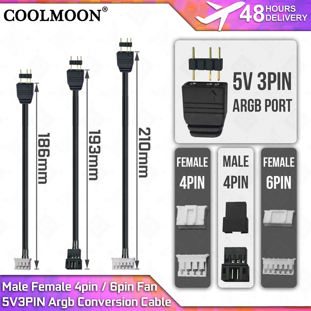 Wholesale Male / Female4-pin, 6-pin To 5V3PIN ARGB Port Interface Conversion Cable for Fan 6-pin Hub for RGB Products