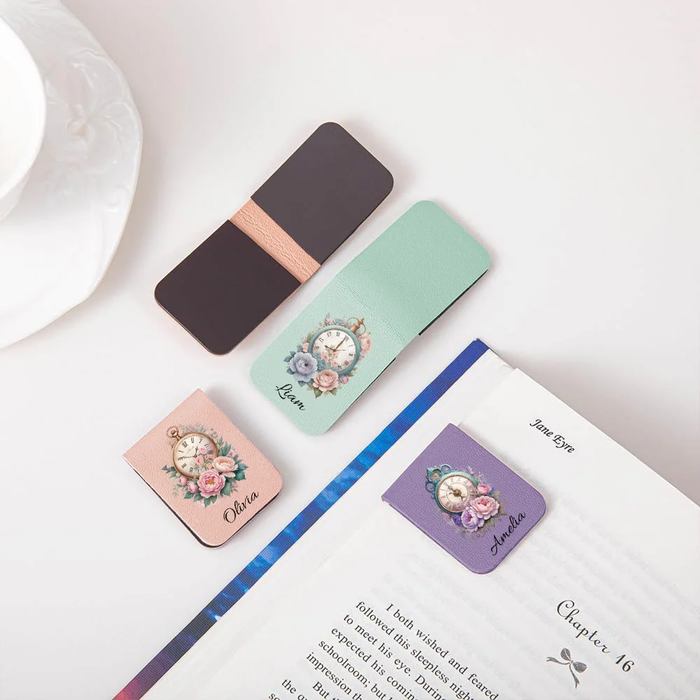 1 szt. Zakładka do książki z różą i alarmem, Skórzana zakładka do książki z różą na zamówienie, Personalizowana zakładka magnetyczna, Prezent urodzinowy dla miłośnika książek