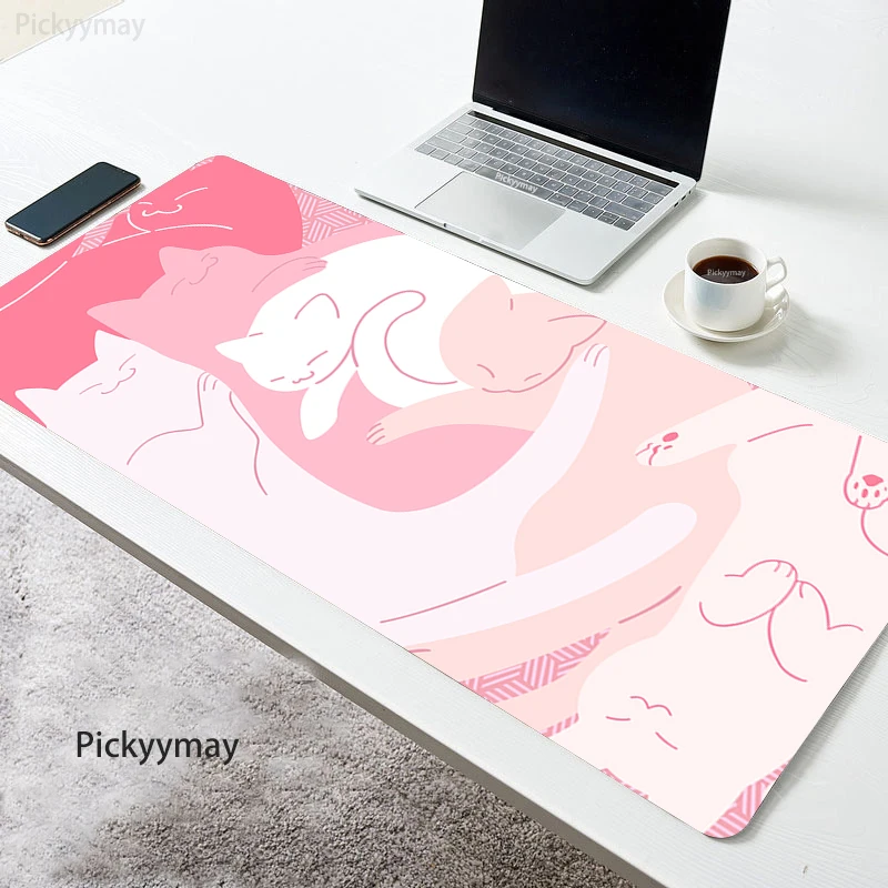 

Pink Mousepad Cute Cat Laptop Desk Mat Rubber Large Mouse Pad Large Desktop Table Rugs Nonslip Anime Keyboard Deskpads 900x400