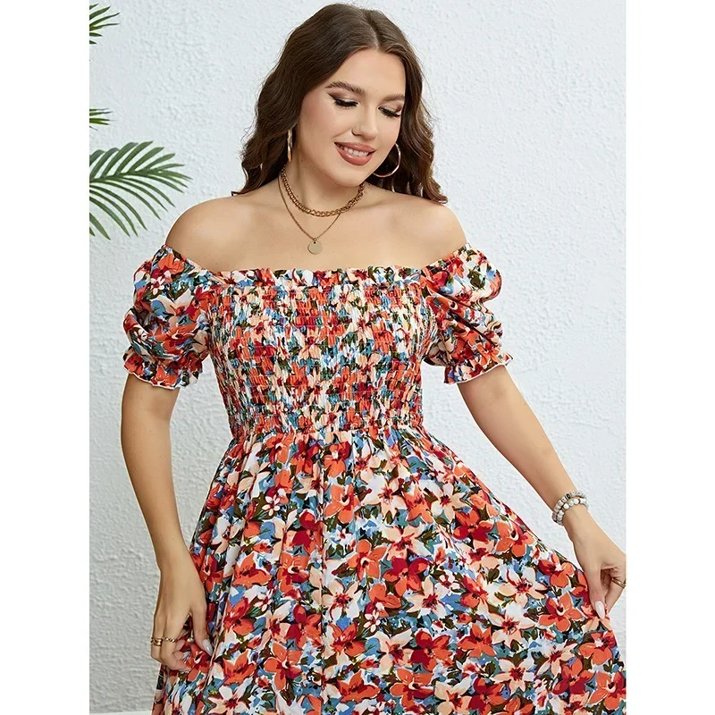 

Oversized Women Clothing Puff Sleeve Floral Maxi Dress Square Collar A Line Robe Summer 2025 Korean Boho Midi Elegant Dresses