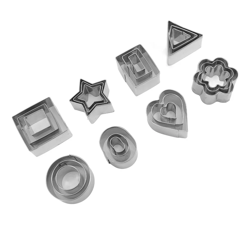 24PCS Stainless Steel Baking Mold Set Rust Proof Sharp Edge Cookie Cutters Set Roll Edges Reusable Chocolate Dessert Mold