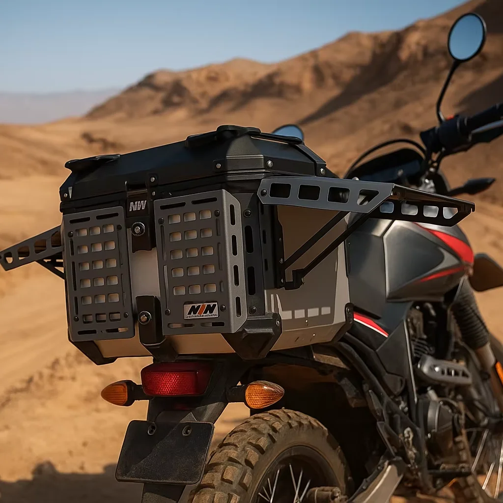 45L Polished Metal Off-Road Motorcycle Tail Box | Second-Generation Armored Rear Case | Heavy Duty Certified Adventure Luggage