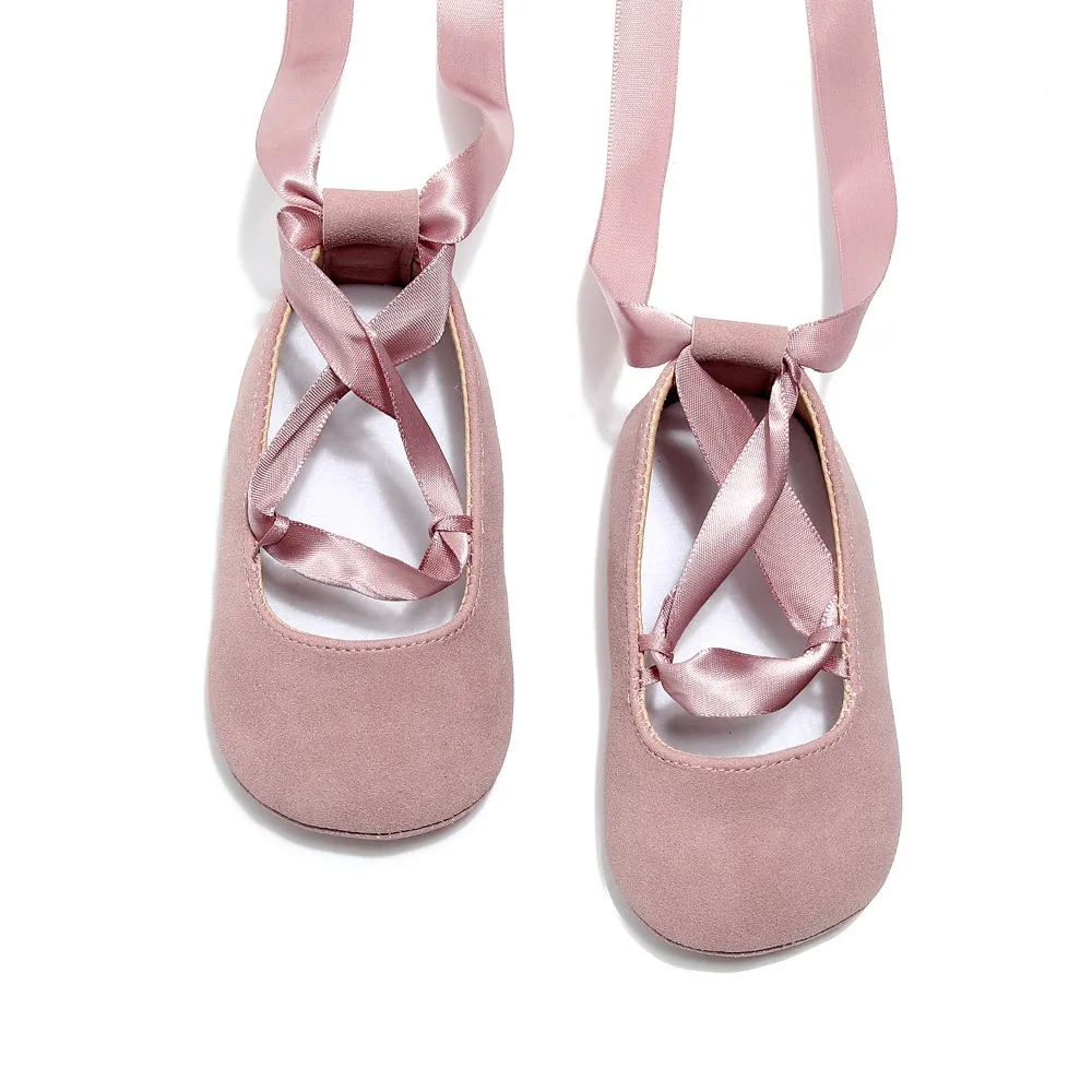 Princess Style PU Baby Girl Shoes Cross Ribbon Solid Color Moccasins Soft Sole Princess Dance Shoes First Walk