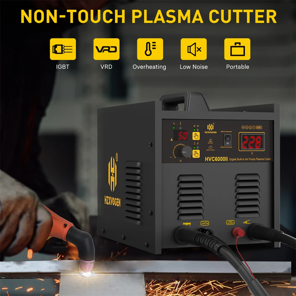 HZXVOGEN 50A HF NON-TOUCH Air Inverter Plasma Cutter With Built-in Air Compressor 2T/4T 220V Cutting Thickness Cutter Machine