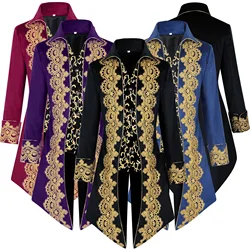 Halloween Cosplay Medieval Victorian Steampunk Gothic Coat Punk Tuxedo Adult Men Costume Tailcoat Trench Frock Outfit Overcoat