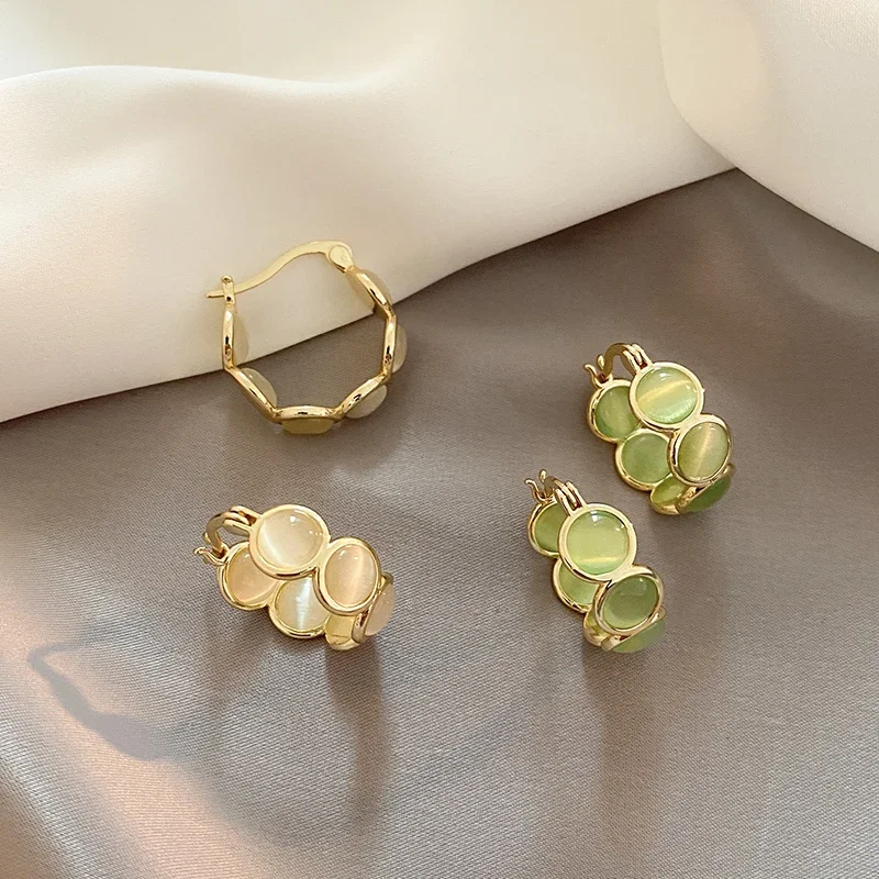 White & Green Stone Hoop Earrings — product information 2