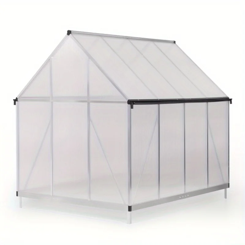 6x8 FT Large Walk-in Polycarbonate Greenhouse - Sturdy Metal Frame, Vent Window, Hinged Door, Rain Gutter, Heavy-Duty