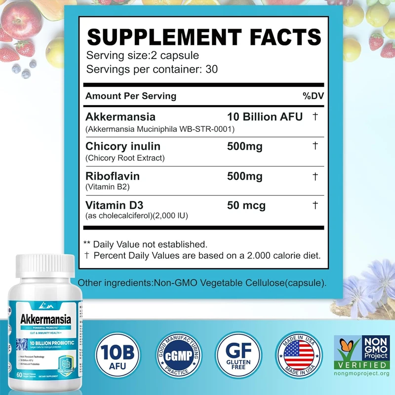 Akkermansia Muciniphila Probiotics High - Probiotics that promote digestive and immune health -10 billion AFU+organic prebiotics