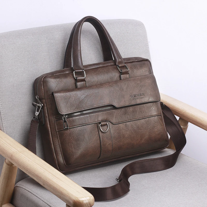 Men'S Vintage Briefcase Laptop Bag PU Leather Handbags Shoulder Business Tote Messenger Breifcases Wallets Crossbody Bag Male