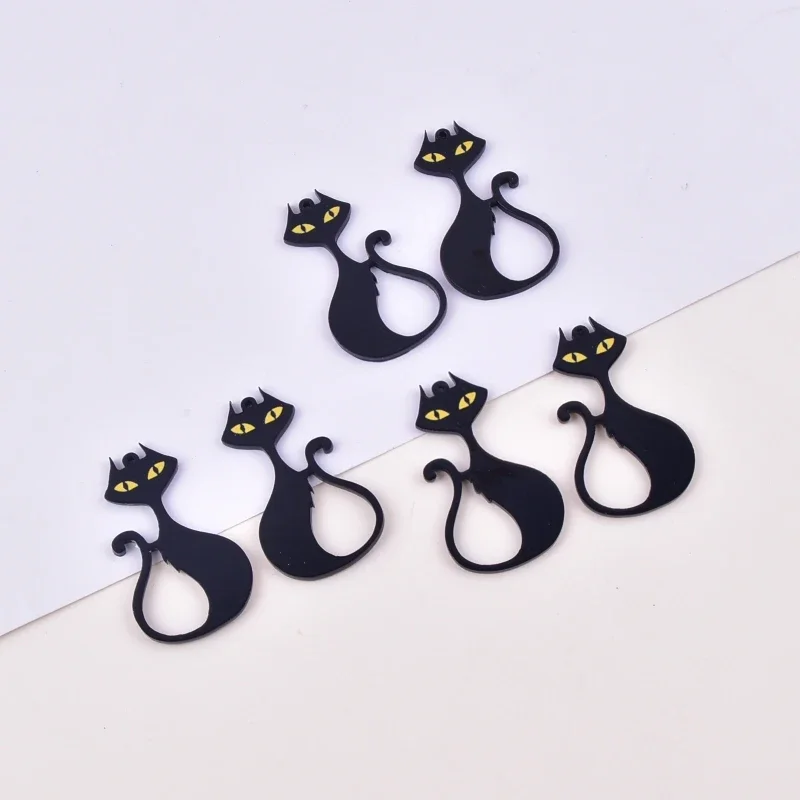 10pcs  Sexy Black Cat Animal Acrylic Charms for Earring Necklace Jewelry DIY Making 54*30mm