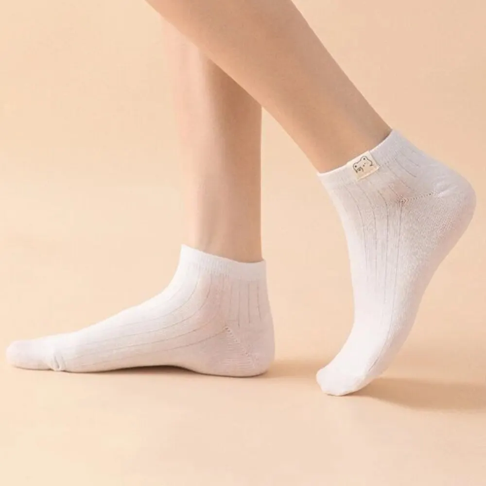 5 Pairs Cute Low Tube Socks Women\'s Solid Color Spring Autumn Fashion Pure White Set High-quality Comfortable Kawaii Ankle Socks