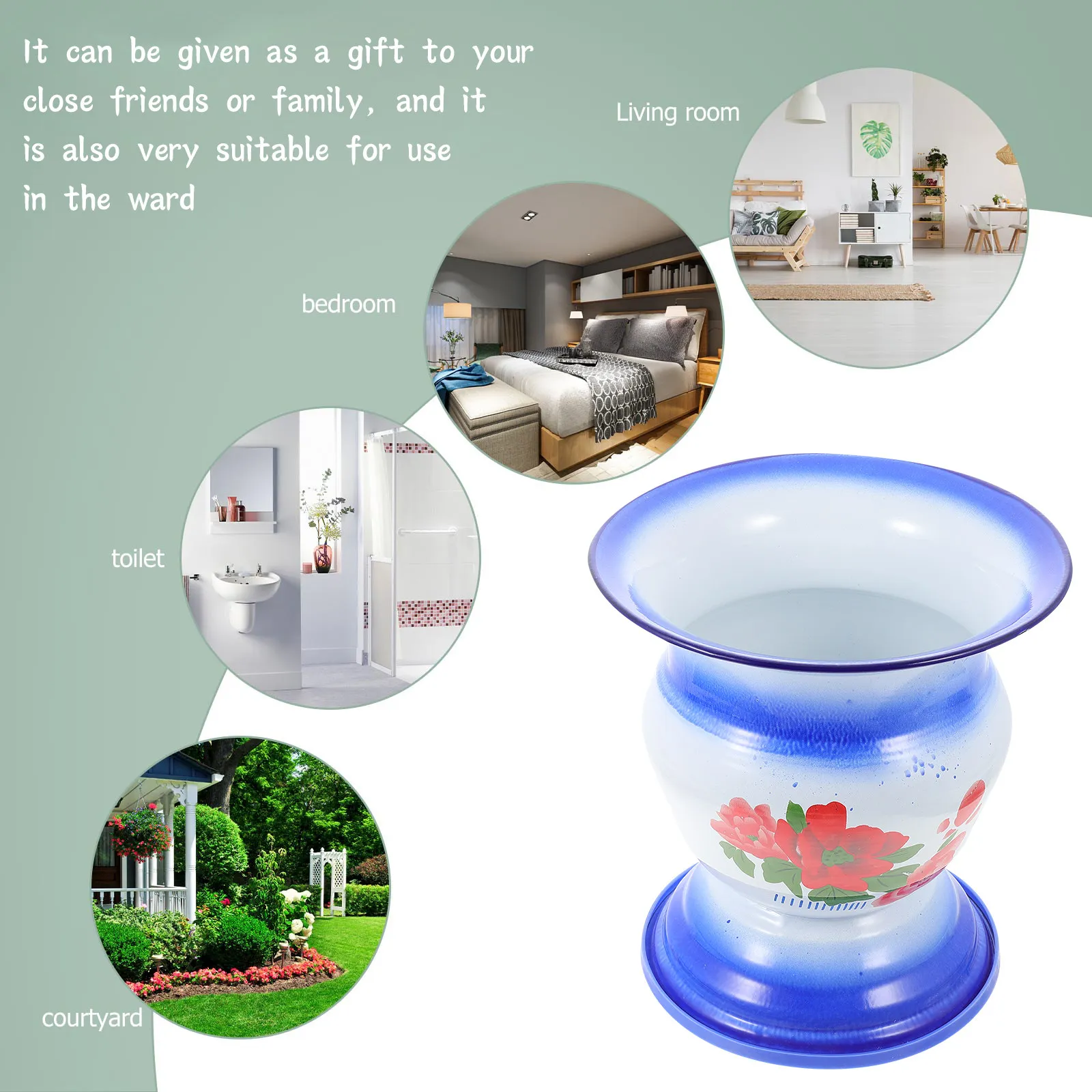 Vintage Chamber Pot Portable Bedside Urinal Lightweight Enamel Potty with Sturdy Non Slip Base for Home