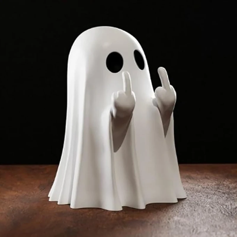 ハンドハートジェスチャーゴースト像、小さな愛のゴーストフィギュア、ハロウィーンの家の装飾、デスクトップの装飾品、かわいいデスクトップ
