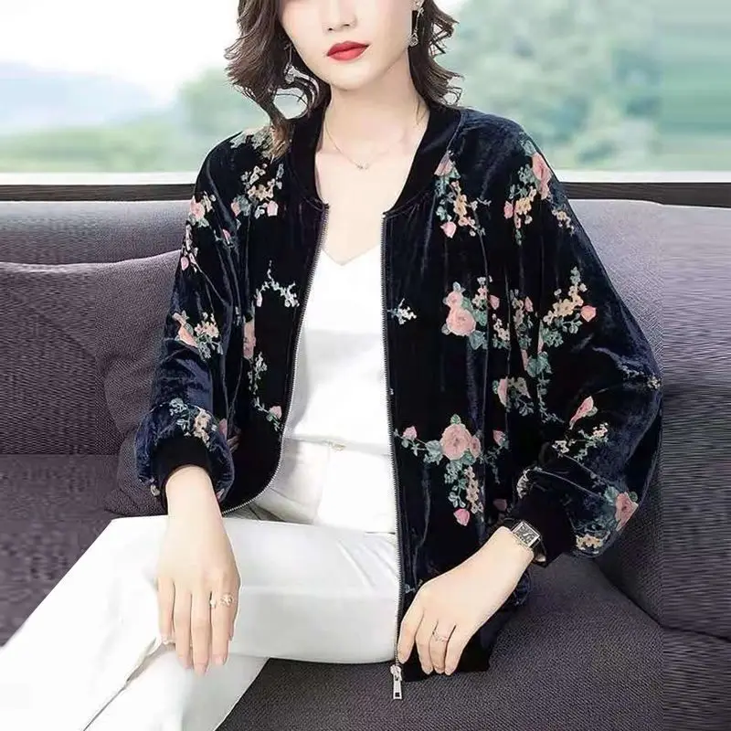 Office Lady Simplicity Jackets Elegant Zipper Printing Korean Fashion Loose Long Sleeve Vintage Temperament Women's Clothing