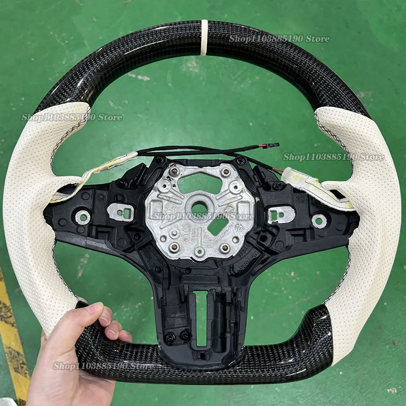 

Heated Steering Wheel Carbon Fiber For BMW G30 G20 G31 G38 G32 G12 G16 G29 G01 G02 G07 F90 F91 F92 Beige Perforated Leather