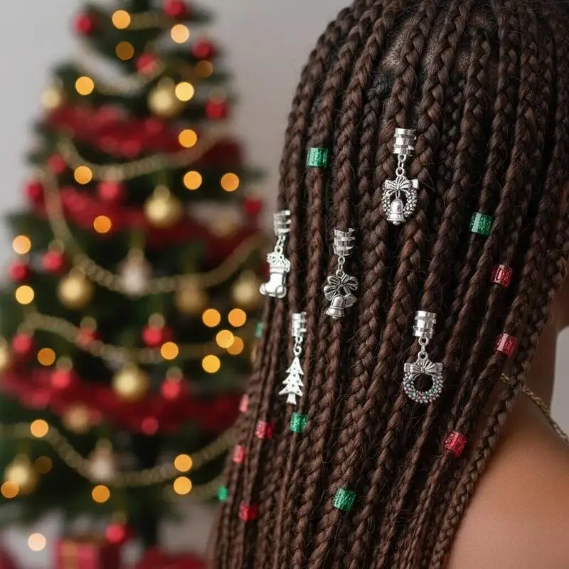 Christmas DIY Dreadlocks Wigs Set 26 PCS Hollow Braid Hair Rings Hair Styling Accessories for Festival Events