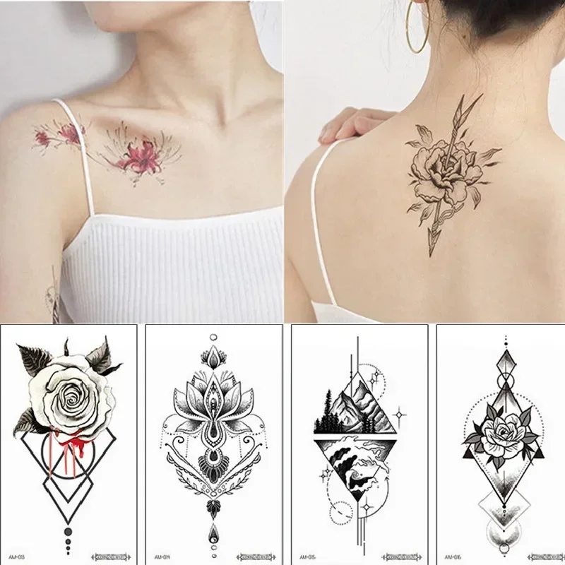 Hotwife Fake Long-time Timchapel Tattoo Temporary Waterproof Stickers Sexy Girls Red Flower Body Art Ephemeral Tattoos for Women