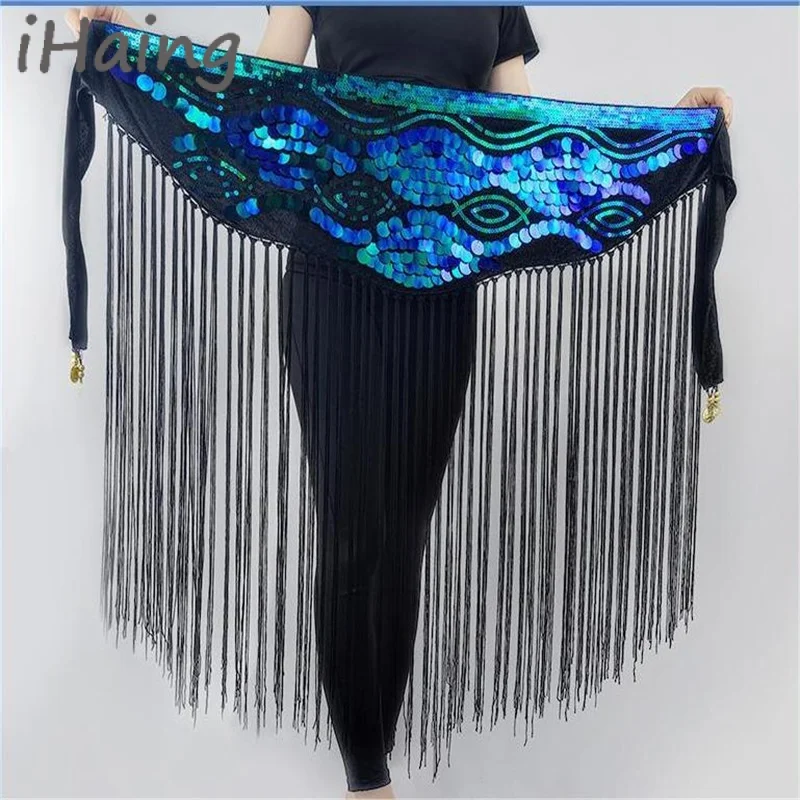 Womens Tassel Sequin Belly Dance Hip Scarf Lesson Wear Belt Skirts Rave Fringe Festival Stage Performance Show Costume