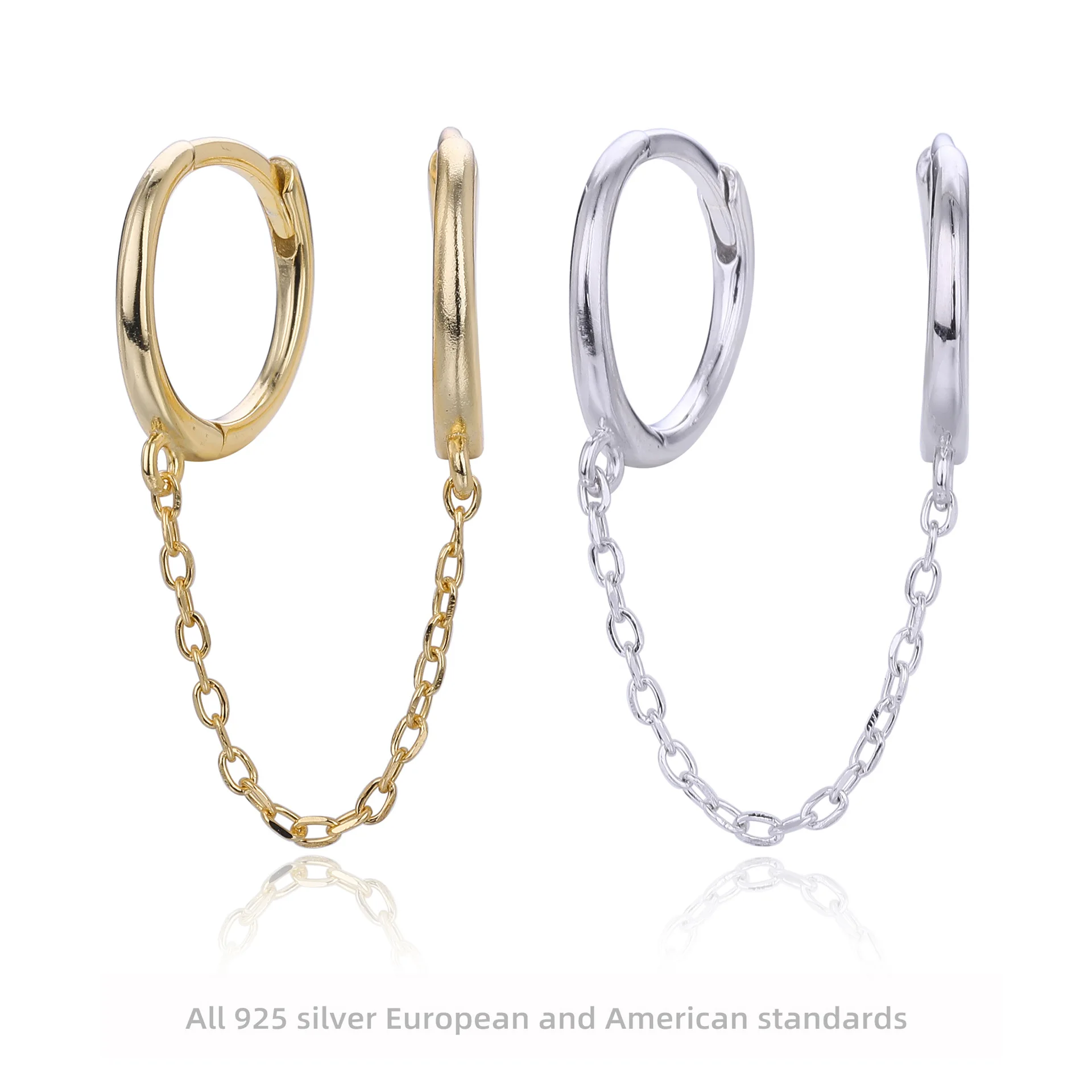 Withered S925 Sterling Silver Earrings With Fashionable Chain Double Ring Hanging Chain Earrings