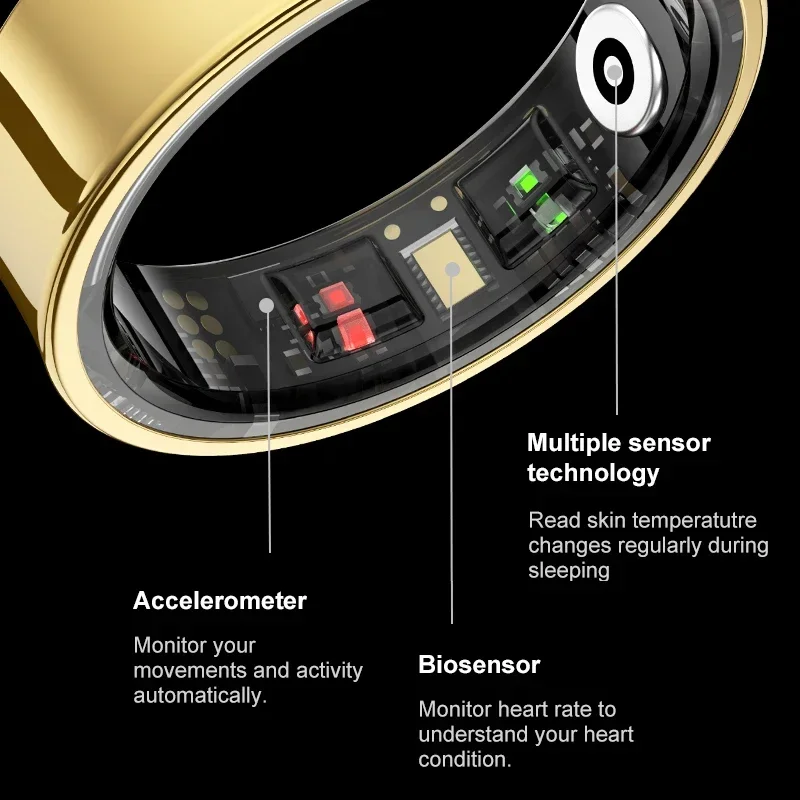 R09 สมาร์ทแหวนผู้ชายผู้หญิงพร้อมเคสชาร์จ,Heart Rate เลือดออกซิเจน,อุณหภูมิผิว Monitor,5ATM กันน้ําสําหรับ Android iOS