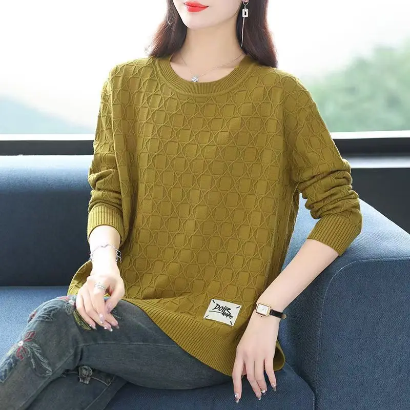 

Новинка 2025 года, весенне-осенний вязаный свитер, женский тонкий свободный свитер с круглым вырезом, большой размер, повседневный мягкий трикотаж, женский джемпер 6XL