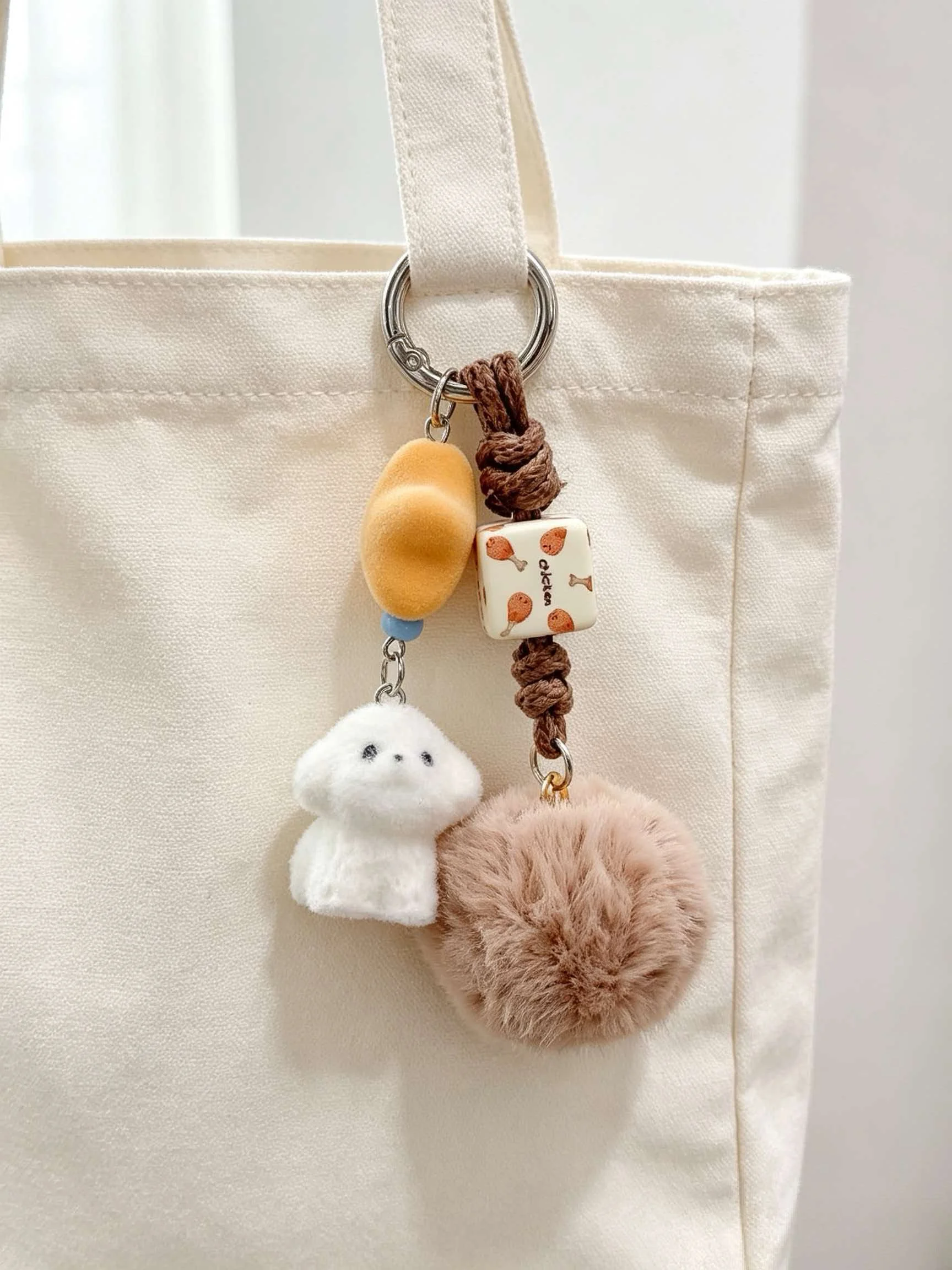 Korean Ins Cute Bear Pendant Plush Dog Car Key Hanger Bag Pendant Keychain