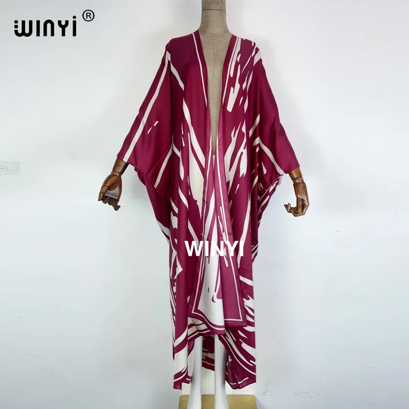 2022 WINYI Middle East Summer Women beach Cardigan New process twill Boho abayas Maxi African Holiday Batwing Sleeve Robe