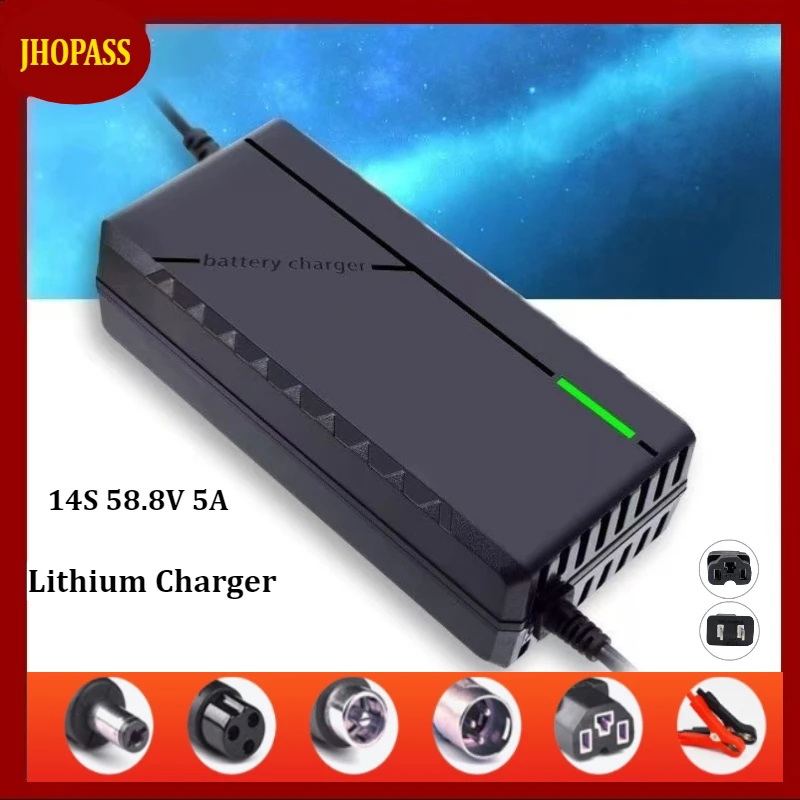 14S 58.8V5A LED Display LiFePO4 lithium battery charger for AC 110-220V E-bike Motorcycle Scooter smart charges EU US AU UK Plug