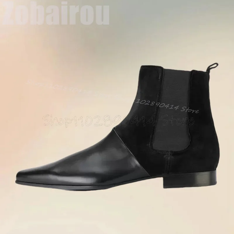 รองเท้าบูทหุ้มข้อทรงแหลมสีทองดำลายปะติด แฟชั่นแบบสวม รองเท้าบูทผู้ชายสุดหรู ทำด้วยมือ เหมาะสำหรับงานปาร์ตี้ งานเลี้ยง งานออฟฟิศ รองเท้าเดรสผู้ชาย