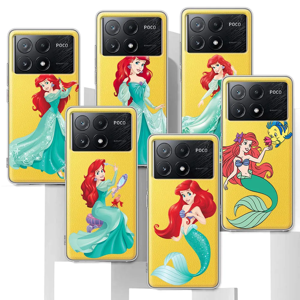 Mermaid Princess Ariel Case for Xiaomi Poco X6 M3 X4 X5 F3 X3 NFC F4 GT M5 M5s Pocophone F1 F5 M4 F2 Pro TPU Soft Phone Cover