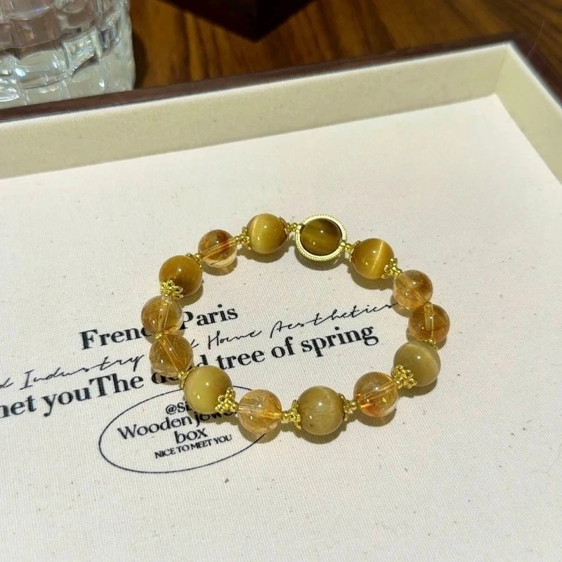 

Natural Crystal Crafts Huangta Crystal Golden Tiger Eye Yellow Tiger Eye Bracelet Beads Bracelets Fashion Elastic Rope Jewelry