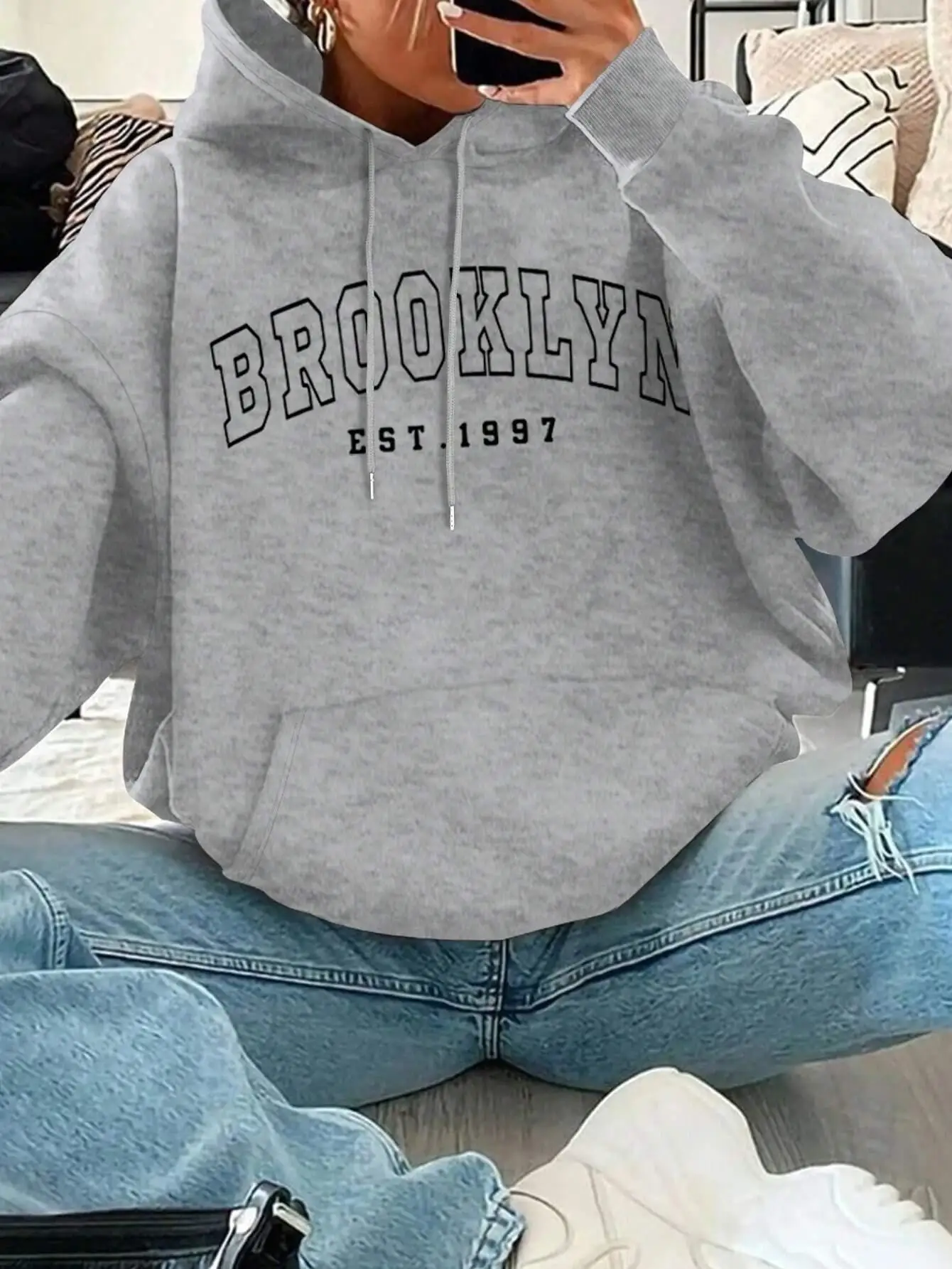 Brooklyn EST. 1997 City USA Women\'s Hoodies Vintage fur-liner Hoodie Autumn S-XXL Sweatshirts Simple High Quality Pullover Top