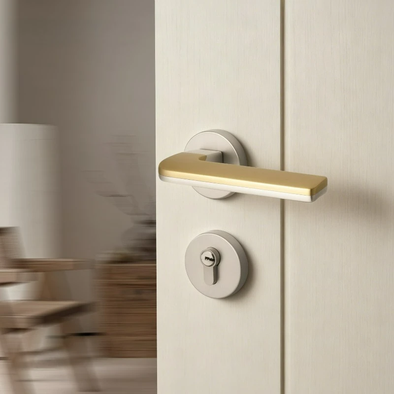 Light Luxury Two-color Split Door Lock for Indoor Bedroom Magnetic/silent Room Wooden Door Handle Lock