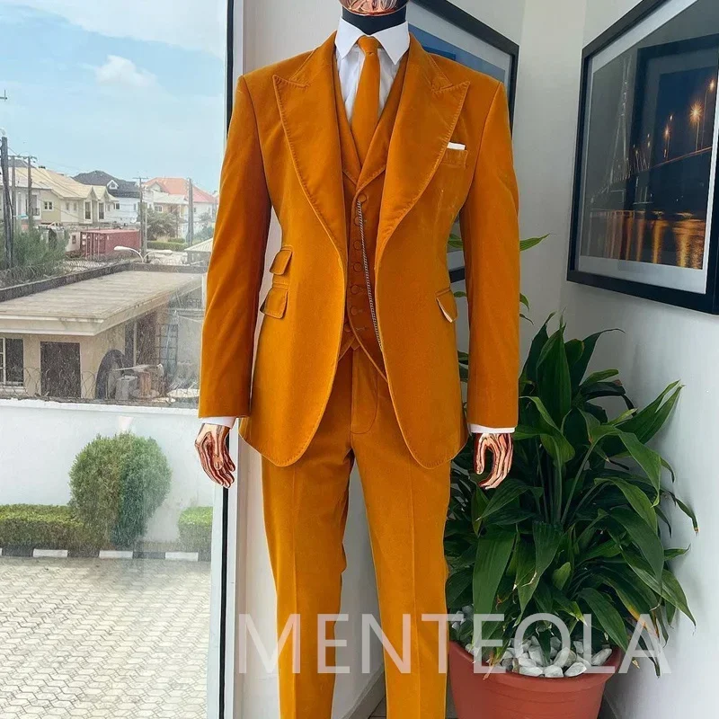 Trajes de terciopelo para hombre, esmoquin con solapa de pico para boda, graduación Formal, 3 piezas, personalizado, ajustado, estilo americano, 2024