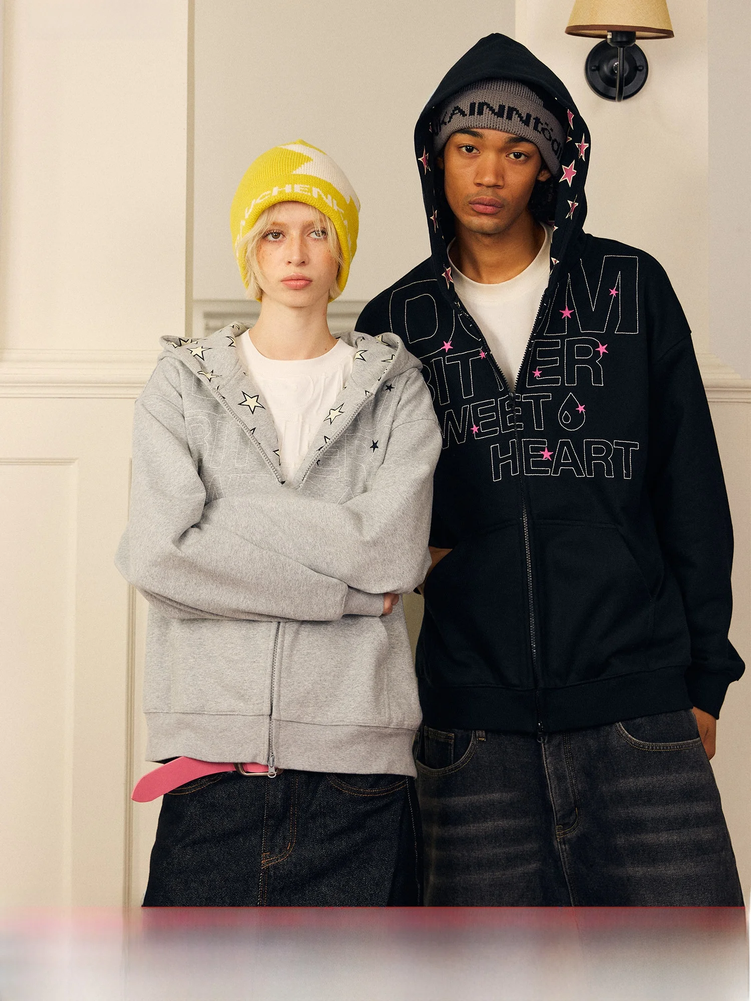 

Done Star Spliced Hoodie Loose Comfortable Color Blo Print Casual Sle Long Sve Zipper Closure ex Sweatirt