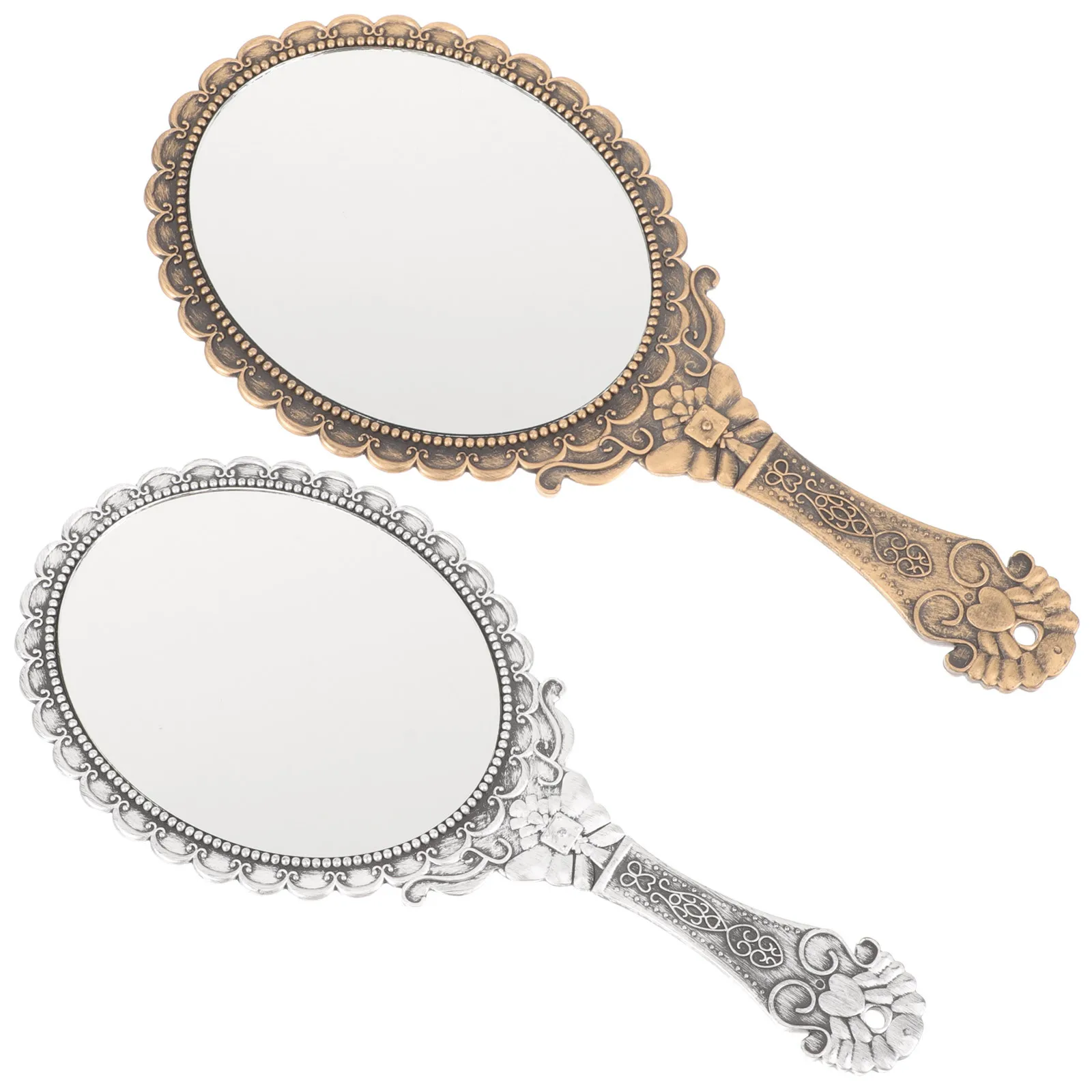 2 Pcs Mirror Hand-held Retro Portable Mirrors with Handle Ladies Makeup Women Handheld