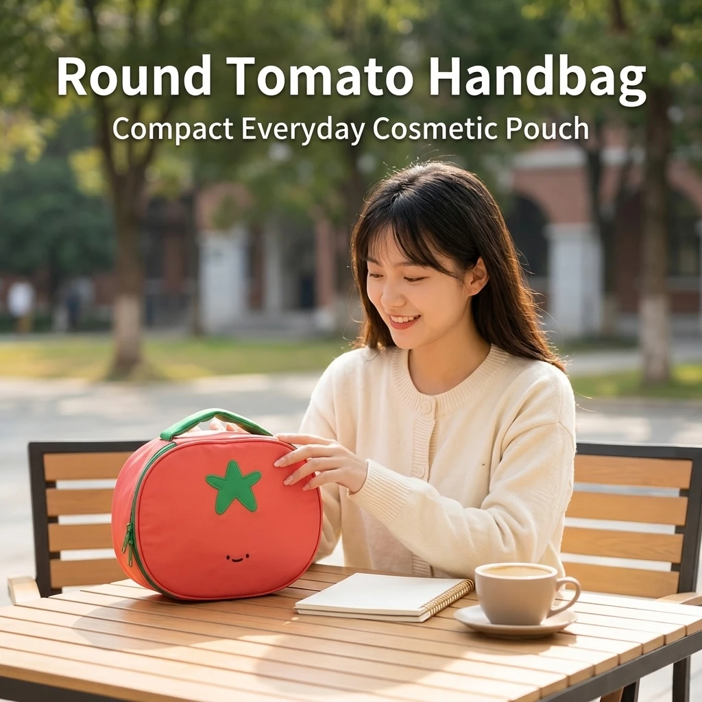 Organized Cosmetic Bag Cute Tomato Shape for Daily Commute Lightweight Fabric Makeup Pouch Durable
