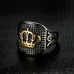 European and American Pockmarked Noble Crown Design Men's and Women's Stainless Steel Rings Size 7-15