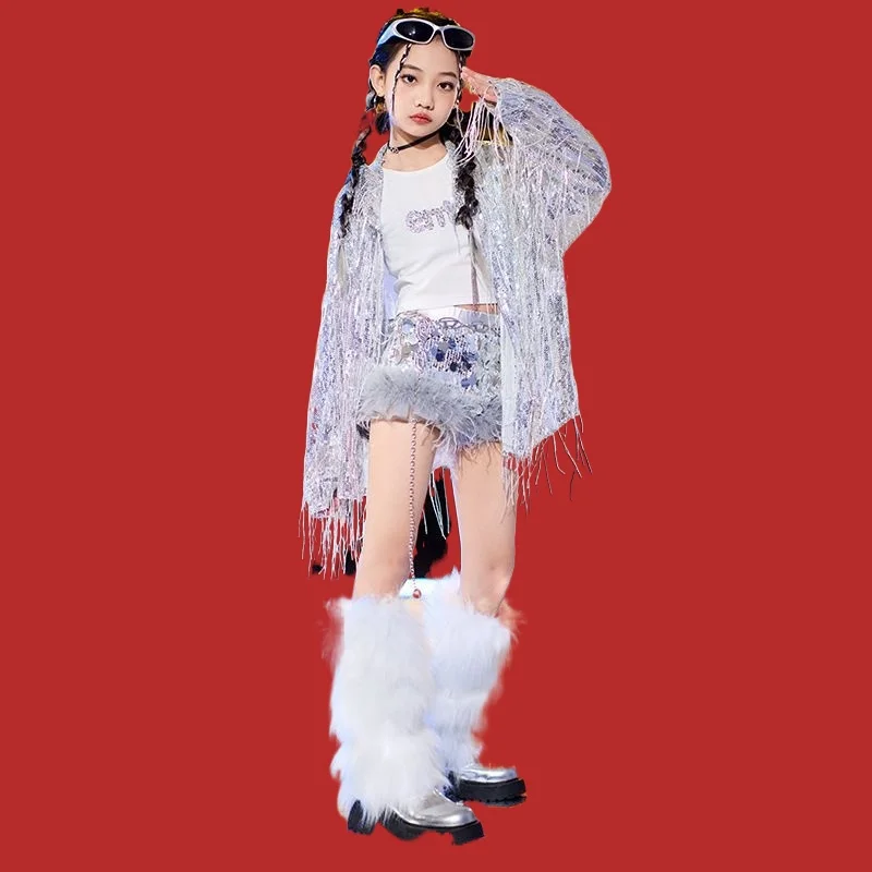 

Children's Street Costume Sequin Fringe Jacket Jazz Drum Set Ultra Shiny Latin Dance Personality Performance Outfit
