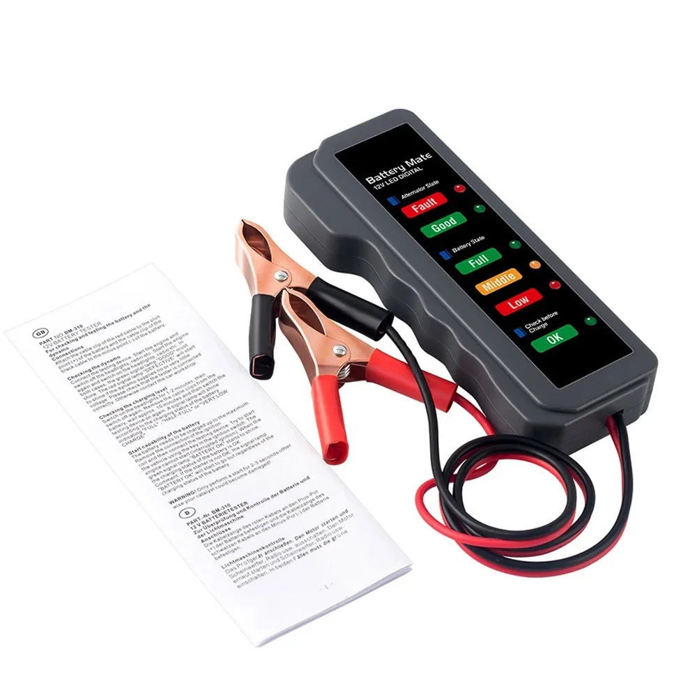 12V Battery Tester BM310 Digital Alternator Tester LED For Lights Detect Display Car Tool Auto Battery Tester For Car Motorcycle