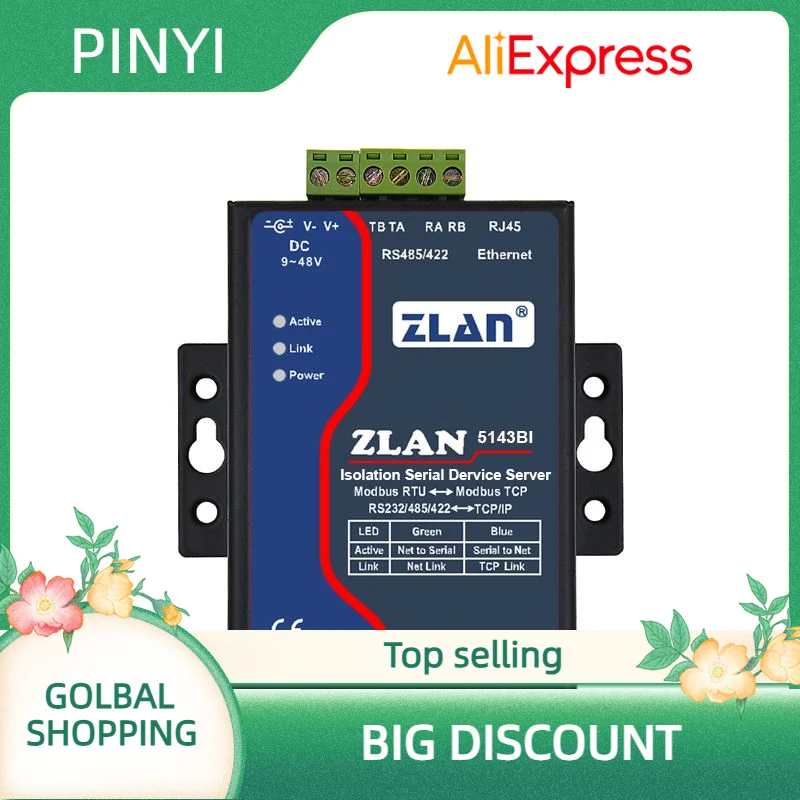 RS232 RS422 RS485 to Ethernet Converter ZLAN5143BI IOT Modbus RTU to TCP Device Communication & Networking Product