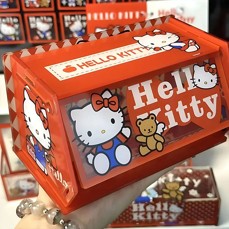 Sanrio Hellokitty Storage Box Desktop Shelf Nice Anime Kawaii Ring Necklace Flip Assemble Goods Storage Box Girls Gifts Lovely