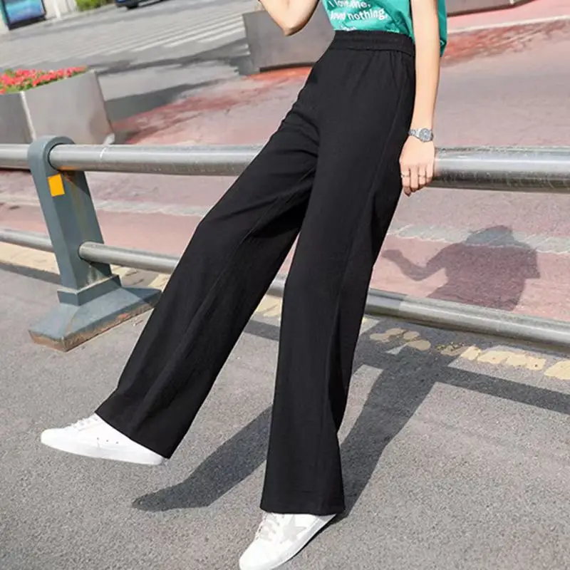 

2024 Spring/Summer New Women's High Waist Ice Silk Sagging Wide Leg Pants Sports and Casual Straight Leg Loose Pants