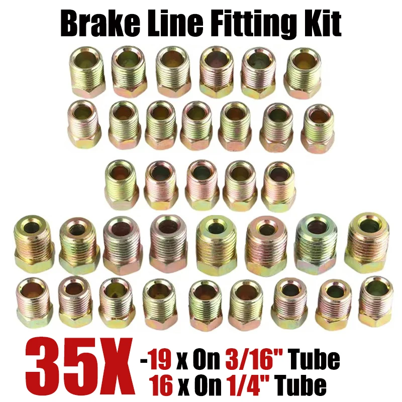 35X Auto Brake Line Fitting Nuts Kit For Inverted Flares On 3/16