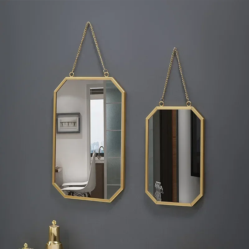 Nordic Style Iron Square Wall-Mounted Mirror Bathroom and Dormitory Mirror Washstand Cosmetic Mirror