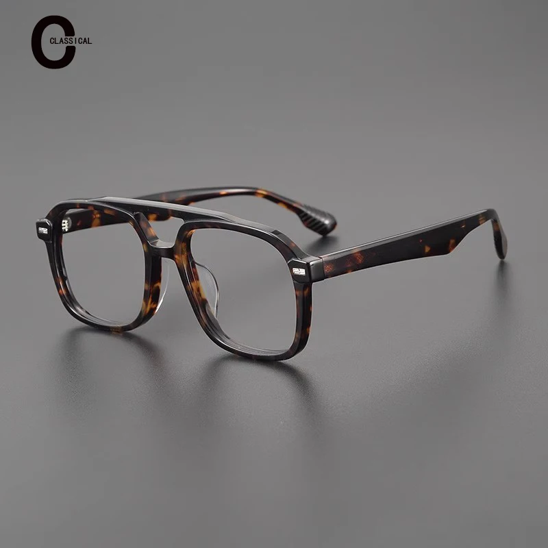 Fashion High Quality Twin Bridge  Oversize 8116 Tortoisesbill Solid Color Acetate Fiber Men and Women Myopia Optical Lens Frame