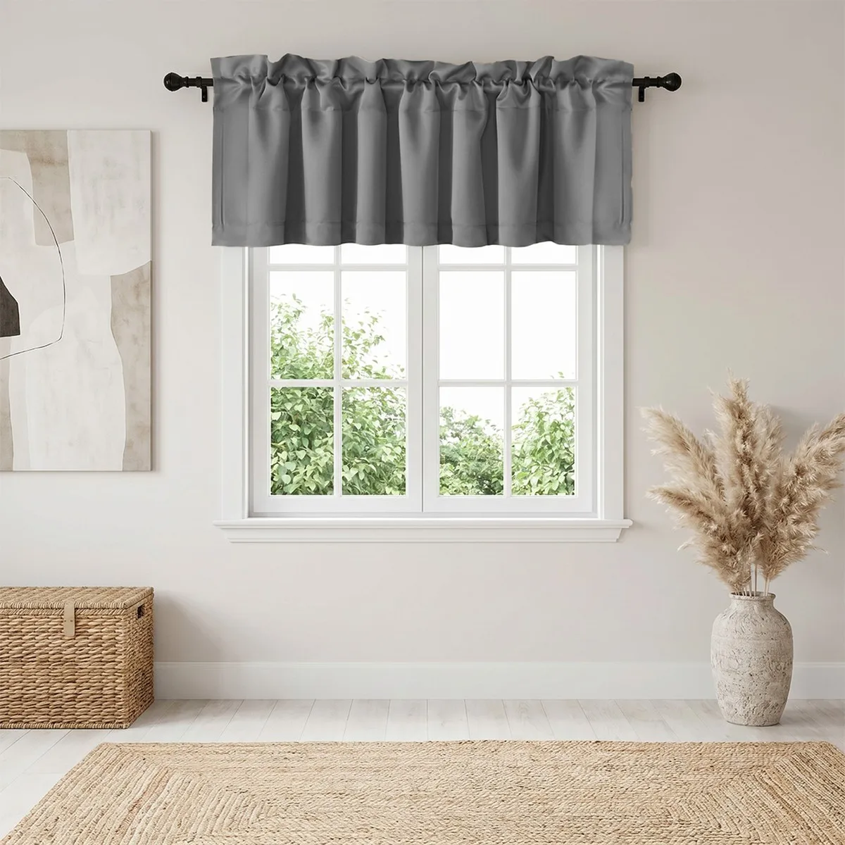 Modern Simple Black Window Valance, Thick Soft Polyester, High Shading Privacy Curtain, Washable All Season Home Decor for Kitchen