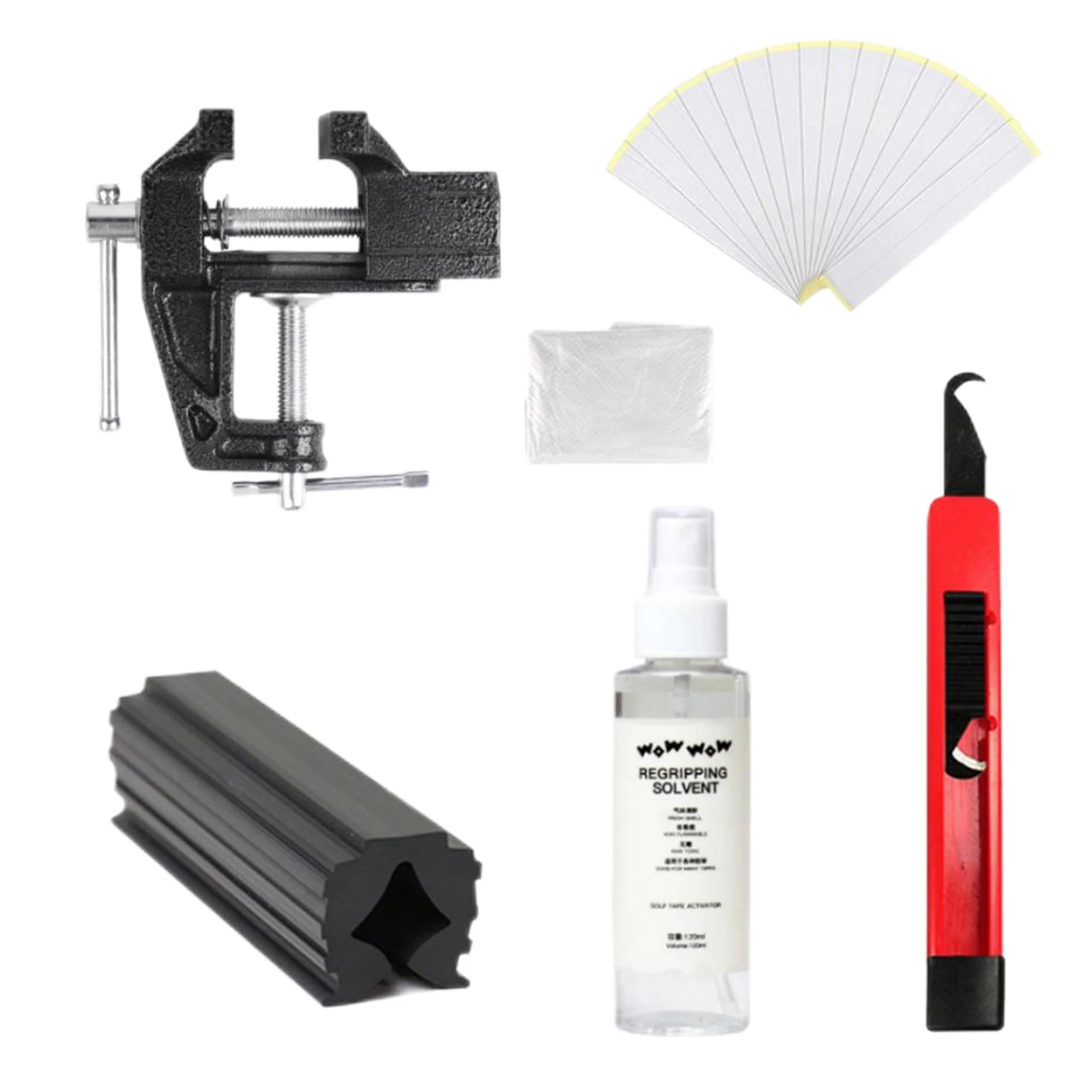 Kit professionale per impugnatura per mazze da golf Strisce per nastro Morsetto per morsa Apparecchi per la rimozione della copertura del mazze di recupero Set di strumenti di riparazione di ricambio