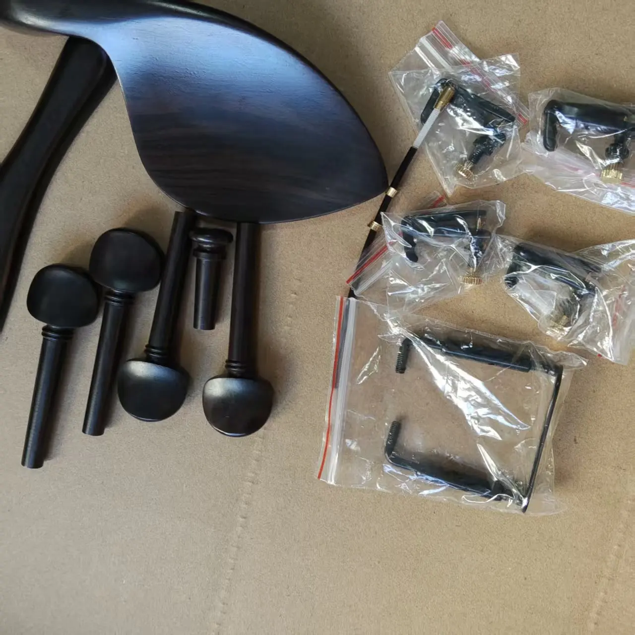 1 Set Ebony Natural Color Violin Parts 4/4 With Black Chin Rest Clamp 4 PCs Fine Tuners 1 Nylon Tail Gut